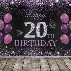 PURPLE and Black 20TH Birthday. Backdrop. WOMENS.